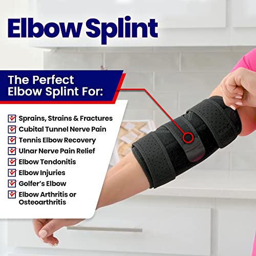 Elbow Splint Tendonitis Elbow Brace – Cubital Tunnel Brace for Sleeping - Tennis Elbow Support with Arm Compression Sleeve Elbow Immobilizer for Ulnar Nerve Brace Elbow Pain Men Women - Fits Most