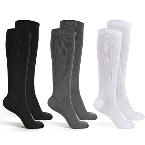 3 Pair Replacement Sock Liner Walking Boot Sock Breathable Socks for Compression Walking Boot Walker Brace Cast Boot Women and Men, One Size Fits Most, Black, Gray, White