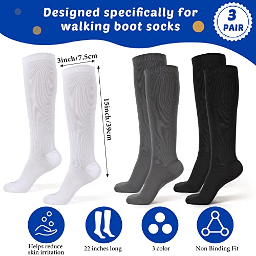 3 Pair Replacement Sock Liner Walking Boot Sock Breathable Socks for Compression Walking Boot Walker Brace Cast Boot Women and Men, One Size Fits Most, Black, Gray, White