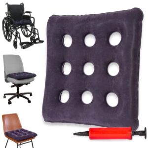 braceability inflatable seat cushion – portable pressure relief blow-up waffle pad for wheelchair, office chair, airplane or car, bed sore prevention, hip bursitis, low back pain (air pump included)