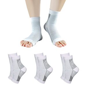 3pairs neuropathy socks, ankle brace socks and tendonitis compression socks,for pain relief and plantar fasciitis for women and man,ankle compression sleeve for ankle swelling(l/xl-white-3pairs)
