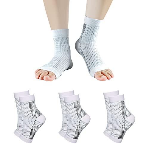 3pairs Neuropathy socks, Ankle brace Socks and Tendonitis compression socks,For Pain Relief and Plantar Fasciitis for women and man,Ankle compression sleeve for ankle swelling(L/XL-white-3pairs)