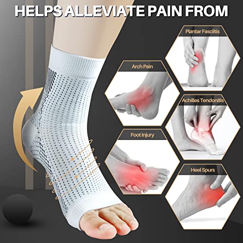 3pairs Neuropathy socks, Ankle brace Socks and Tendonitis compression socks,For Pain Relief and Plantar Fasciitis for women and man,Ankle compression sleeve for ankle swelling(L/XL-white-3pairs)