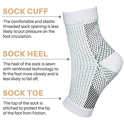 3pairs Neuropathy socks, Ankle brace Socks and Tendonitis compression socks,For Pain Relief and Plantar Fasciitis for women and man,Ankle compression sleeve for ankle swelling(L/XL-white-3pairs)