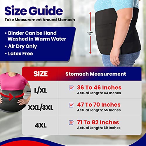 Wide Abdominal Binder Belly Wrap – Plus Size Postpartum Tummy Tuck Belt Provides Slimming Bariatric Stomach Compression or to Help Hernia or Post Surgery Healing & Support (XXL 3XL Stomach 47” to 70”