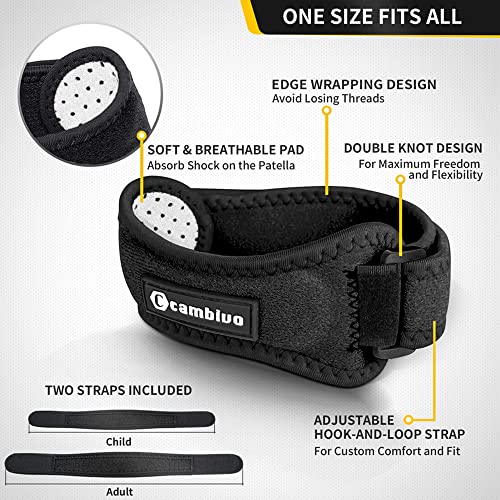 CAMBIVO 2 Pack Patella Knee Strap, Adjustable Knee Brace Patellar Tendon Stabilizer Support Band for Knee Pain Relief, Jumpers Knee, Tendonitis, Basketball, Running, Squats(Black