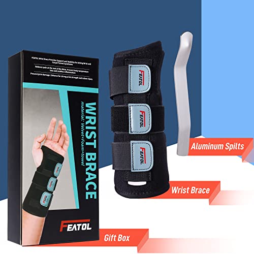 FEATOL Wrist Brace for Carpal Tunnel, Adjustable Wrist Support Brace with Splints Right Hand, Small/Medium, Arm Compression Hand Support for Injuries, Wrist Pain, Sprain, Sports