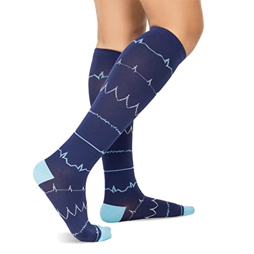 BraceAbility Nursing Compression Socks - Cute Knee-High Support Stockings Help Relieve Swollen Legs, Sore Ankles or Feet Pain, Varicose Veins Treatment for Male or Female Healthcare Workers (L/XL)