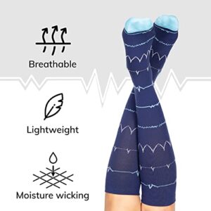 BraceAbility Nursing Compression Socks - Cute Knee-High Support Stockings Help Relieve Swollen Legs, Sore Ankles or Feet Pain, Varicose Veins Treatment for Male or Female Healthcare Workers (L/XL)