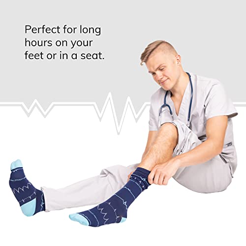 BraceAbility Nursing Compression Socks - Cute Knee-High Support Stockings Help Relieve Swollen Legs, Sore Ankles or Feet Pain, Varicose Veins Treatment for Male or Female Healthcare Workers (L/XL)