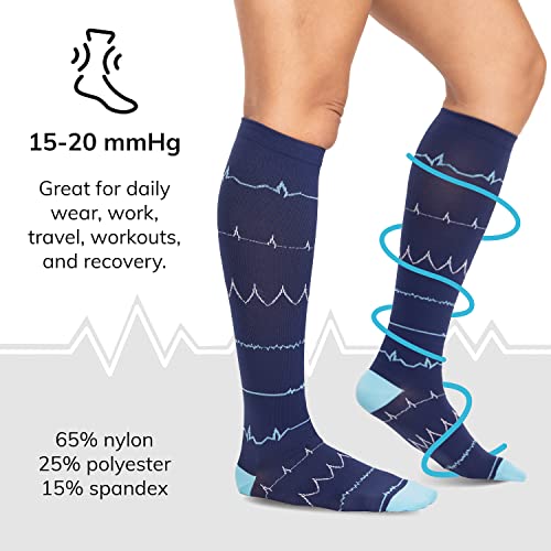 BraceAbility Nursing Compression Socks - Cute Knee-High Support Stockings Help Relieve Swollen Legs, Sore Ankles or Feet Pain, Varicose Veins Treatment for Male or Female Healthcare Workers (L/XL)