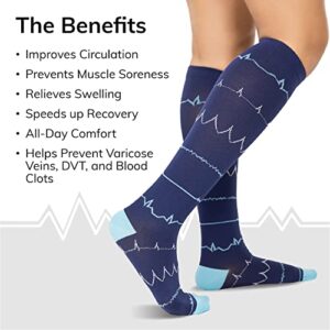 BraceAbility Nursing Compression Socks - Cute Knee-High Support Stockings Help Relieve Swollen Legs, Sore Ankles or Feet Pain, Varicose Veins Treatment for Male or Female Healthcare Workers (L/XL)