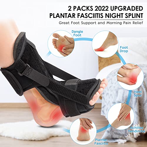 Plantar Fasciitis Night Splint: 2 Packs 2023 Upgraded Plantar Fasciitis Brace with Soft Memory Foam Pad | Ankle Brace for Plantar Fasciitis Relief Achilles Tendonitis Relief Foot Drop Heel Arch Pain Support for Women Men