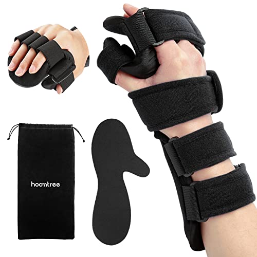 HOOMTREE Stroke Resting Hand Splint Right&Left Resting Hand Splint with Finger Separator Functional Night Immobilizer Wrist Finger Brace for Carpel Tunnel Pain,Sprain Fracture,Tendonitis (Right,Black)