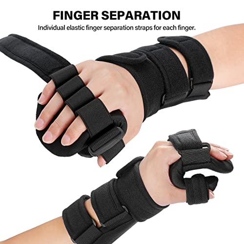 HOOMTREE Stroke Resting Hand Splint Right&Left Resting Hand Splint with Finger Separator Functional Night Immobilizer Wrist Finger Brace for Carpel Tunnel Pain,Sprain Fracture,Tendonitis (Right,Black)