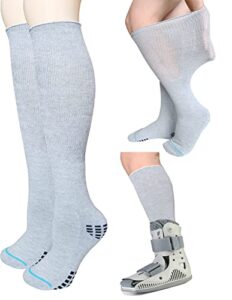 2 pairs walking boot socks for orthopedic walker brace, replacement sock liner knee high tube socks under air cam walkers and fracture boot, medical air cast socks for surgical leg cover