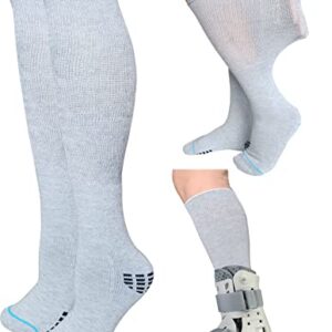 2 Pairs Walking Boot Socks for Orthopedic Walker Brace, Replacement Sock Liner Knee High Tube Socks Under Air Cam Walkers and Fracture Boot, Medical Air Cast Socks for Surgical Leg Cover