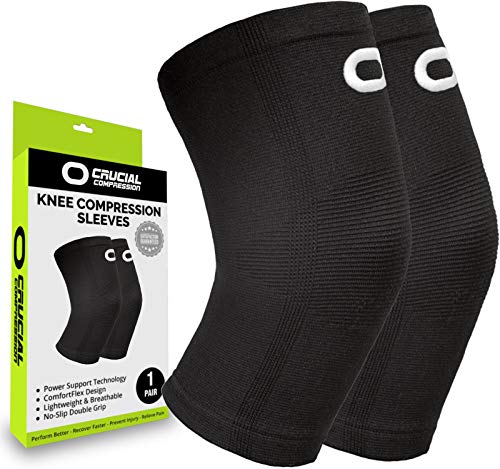 Crucial Compression Knee Sleeve (1 Pair) - Best Knee Braces for Knee Pain for Men & Women - Non-Slip Knee Support for Running, Weightlifting, Basketball, Gym, Workout, Sports