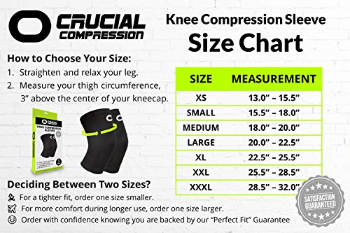 Crucial Compression Knee Sleeve (1 Pair) - Best Knee Braces for Knee Pain for Men & Women - Non-Slip Knee Support for Running, Weightlifting, Basketball, Gym, Workout, Sports