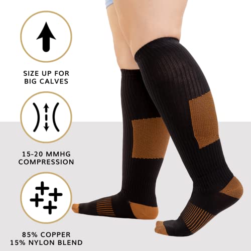 BraceAbility Compression Socks - Copper-Infused Medical Stockings for Anti-Embolism Inflammation, Pregnancy Pain, Varicose Spider Veins, Travel, Flights, Running, Diabetic Adult Relief (L/XL Pair)
