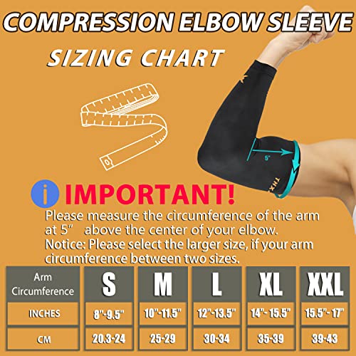 THX4COPPER Elbow Compression Sleeve(2 Pieces) - 1Copper Infused Support –Guaranteed Recovery Copper Elbow Brace-Idea for Workouts, Sports, Golfers, Tennis Elbow, Arthritis, Tendonitis-Large