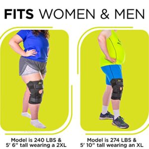 BraceAbility Obesity Hinged Knee Pain Brace - Overweight Men and Women's Wraparound Plus-Size Support for Osteoarthritis, Joint Pain, Ligament Weakness, Medial and Lateral Kneecap Instability (5XL)