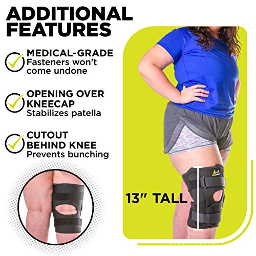 BraceAbility Obesity Hinged Knee Pain Brace - Overweight Men and Women's Wraparound Plus-Size Support for Osteoarthritis, Joint Pain, Ligament Weakness, Medial and Lateral Kneecap Instability (5XL)