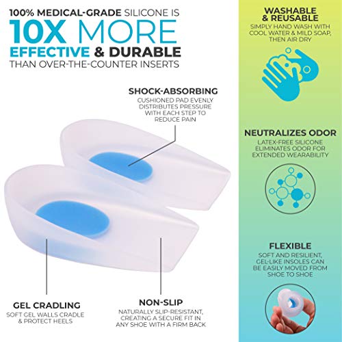 BraceAbility Heel Spur Cups | Medical-Grade Silicone Plantar Fasciitis Insole Cushion Pads, Gel Foot Orthotic & Shoe Insert Protectors (Pair - Medium)