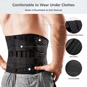 FREETOO Back Braces for Lower Back Pain Relief with 6 Stays, Breathable Back Support Belt for Men/Women for work , Anti-skid lumbar support belt with 16-hole Mesh for sciatica(L)