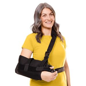braceability abducted shoulder sling immobilizer – padded rotator cuff support brace with pillow and exercise ball for right or left arm pain relief from post-surgery recovery and subluxation (large)