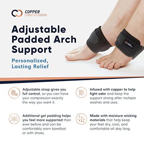 Copper Compression Adjustable Padded Arch Support - 2 Plantar Fasciitis Braces/Sleeves. Foot Care, Heel Spurs, Feet Pain Relief, Flat & Fallen Arches, High Arch, Flat Feet (1 Pair - One Size Fits All)
