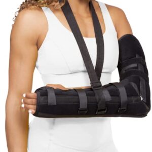 BraceAbility Posterior Long Arm Splint - Elbow Immobilizer Right or Left Forearm Brace with Sling for Fractures, Post-Surgery Recovery, Tendonitis, Bursitis, and Ulnar Nerve Entrapment Relief (M)