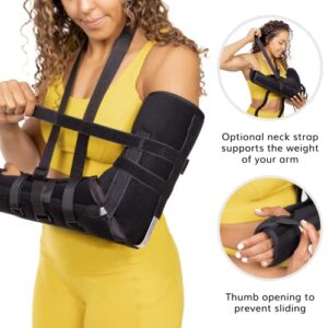 BraceAbility Posterior Long Arm Splint - Elbow Immobilizer Right or Left Forearm Brace with Sling for Fractures, Post-Surgery Recovery, Tendonitis, Bursitis, and Ulnar Nerve Entrapment Relief (M)