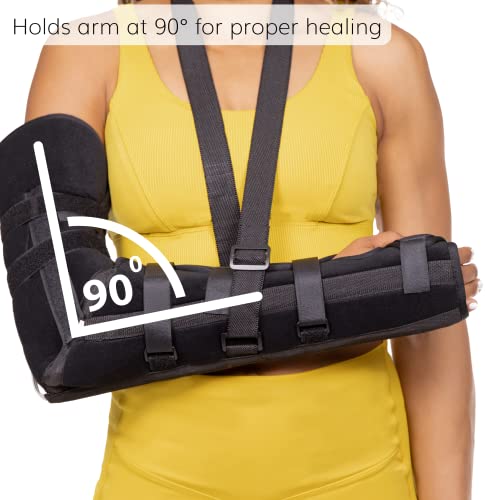 BraceAbility Posterior Long Arm Splint - Elbow Immobilizer Right or Left Forearm Brace with Sling for Fractures, Post-Surgery Recovery, Tendonitis, Bursitis, and Ulnar Nerve Entrapment Relief (M)