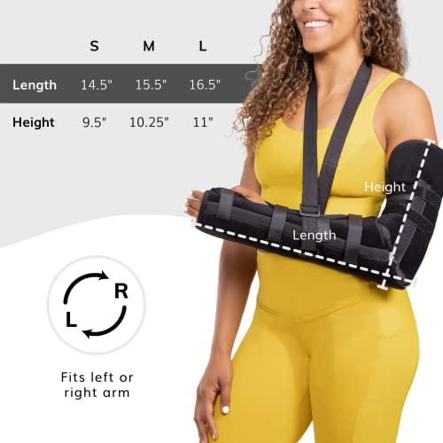 BraceAbility Posterior Long Arm Splint - Elbow Immobilizer Right or Left Forearm Brace with Sling for Fractures, Post-Surgery Recovery, Tendonitis, Bursitis, and Ulnar Nerve Entrapment Relief (M)