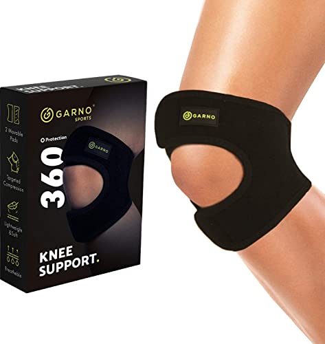 GARNO Knee Brace, Adjustable Neoprene Stabilizer for Meniscus Tear, Arthritis, Tendonitis, MCL, ACL, Pain Relief & Recovery, Tendon Support Strap for Running; Men & Women (Small/Medium Size)