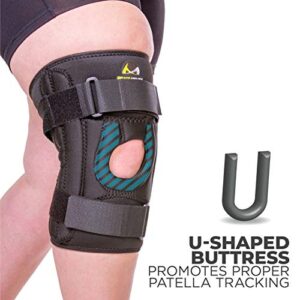 BraceAbility Patella Stabilizing Chondromalacia Knee Brace - Patellofemoral Pain Syndrome U-Shaped Stabilizer Supports Sides of Kneecap for Patellar Tendonitis, Knocked Knees, Bow Legs Treatment (M)