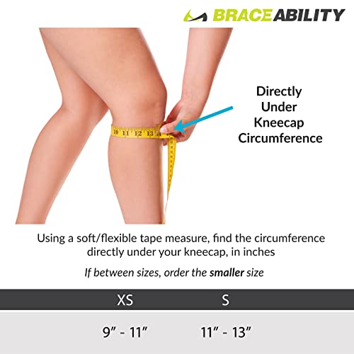 BraceAbility Kids Knee Band | Child Osgood Schlatter Strap for Jumpers Knee, Patella Tendonitis, Youth Sports Brace with Pad for Running, Soccer, Volleyball & Basketball (Small)