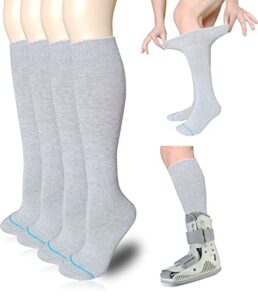 replacement sock liner for orthopedic walking boots walker brace,tube socks under air cam walkers and fracture boot cast shoe surgical leg cover grey 4 pack
