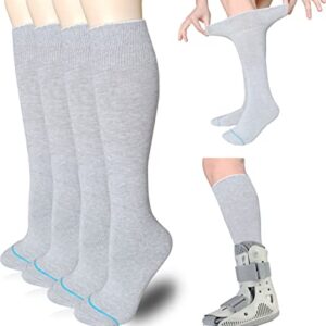 Replacement Sock Liner for Orthopedic Walking Boots Walker Brace,Tube Socks Under Air Cam Walkers and Fracture Boot Cast Shoe Surgical Leg Cover Grey 4 Pack