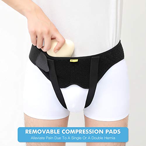 Tenbon Hernia Belt Truss for Single/Double Inguinal or Sports Hernia, Hernia Support Brace for Men for Women Pain Relief Recovery Strap with 2 Removable Compression Pads Comfortable Material