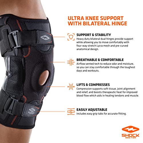 Shock Doctor Compression Knee Brace for Men & Women, Maximum Support, Adjustable Dual Hinges