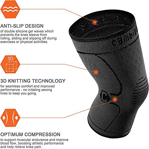 CAMBIVO 2 Pack Knee Brace, Knee Compression Sleeve Support for Men and Women, Knee Pads for Running, Hiking, Meniscus Tear, Arthritis, Joint Pain Relief (Black, XX-Large)