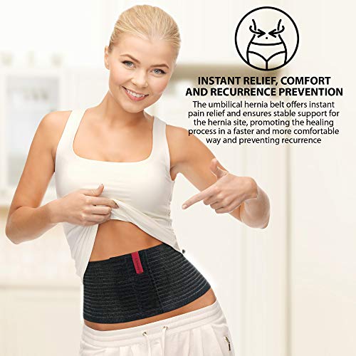 ORTONYX Premium Umbilical Hernia Belt for Men and Women / 6.25" Abdominal Binder with Hernia Support Pad - Navel Ventral Epigastric Incisional and Belly Button Hernias - Black OX5241-L/XL