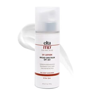 eltamd uv lotion spf 30+ full body sunscreen with zinc oxide, spf moisturizer lotion and broad-spectrum moisturizing sunscreen, non-greasy, fragrance-free, spf body lotion, 7.0 oz pump