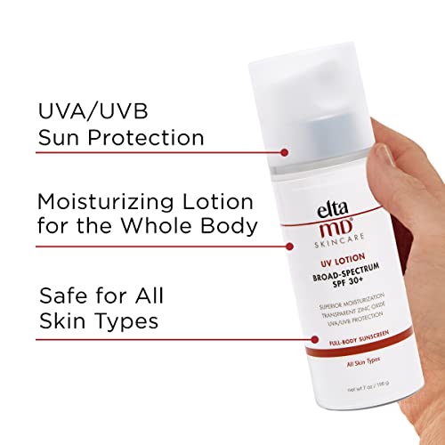 EltaMD UV Lotion SPF 30+ Full Body Sunscreen with Zinc Oxide, SPF Moisturizer Lotion and Broad-Spectrum Moisturizing Sunscreen, Non-Greasy, Fragrance-Free, SPF Body Lotion, 7.0 oz Pump