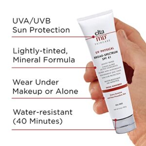 EltaMD UV Physical SPF 41 Tinted Mineral Sunscreen, Chemical-Free Actives Physical Sunscreen for Face, Protects Sensitive Skin and Post-Procedure Skin, Non-Greasy, Broad Spectrum Formula, 3.0 oz Tube