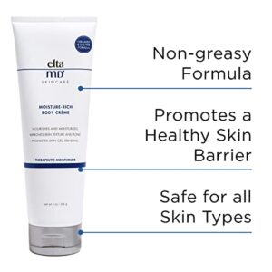 EltaMD Moisture-Rich Body Creme, Moisturizing Face and Body Cream For Dry Skin and Sensitive Skin, Dermatologist Recommended, Fragrance Free, Sensitivity Free, Vegan Body Lotion, 8 oz Tube