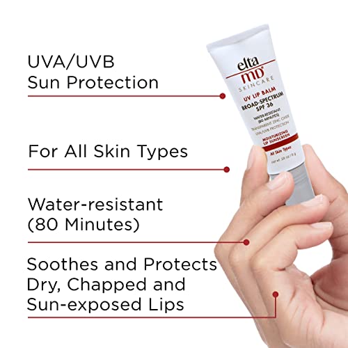EltaMD UV Lip Balm Sunscreen for Lips, SPF 36 Lip Sunscreen with Zinc Oxide, Moisturizing Lip Balm for Dry Cracked Lips, Water Resistant SPF Lip Balm, Fragrance-Free, 1 Pack, 0.28 oz Tube