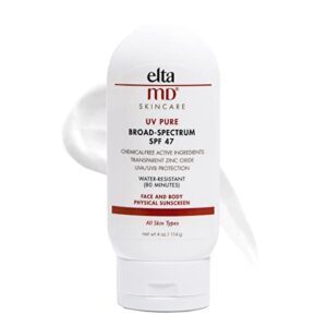 eltamd uv pure spf 47 kids sunscreen, broad spectrum sunscreen for kids face and body, oil free, water resistant up to 80 minutes, mineral kids sunscreen lotion with zinc oxide, 4.0 oz tube
